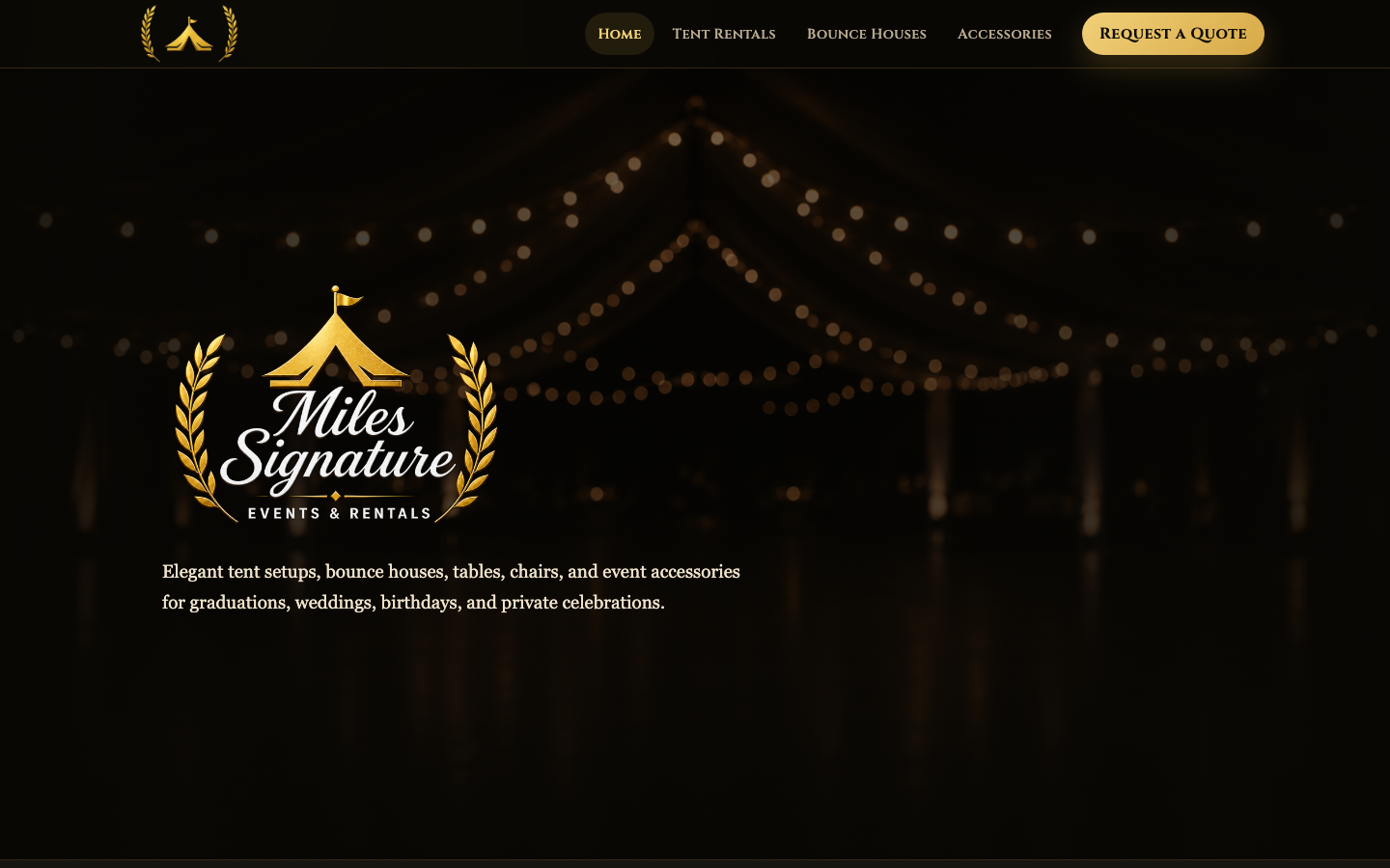 Miles Signature Events and Rentals homepage